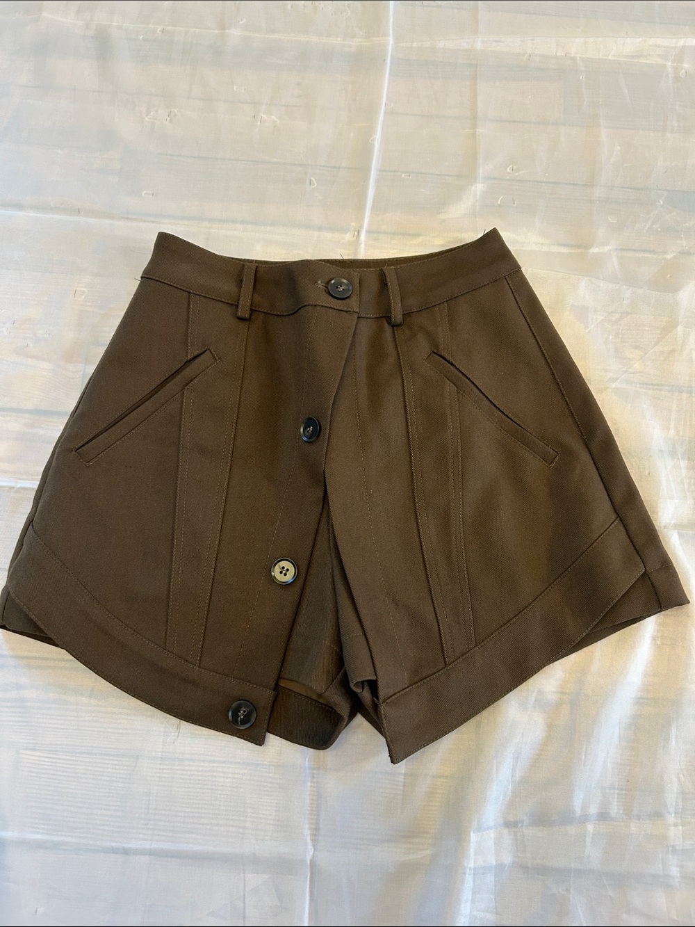 Women's Brown Button-Front Skort with Front Pockets